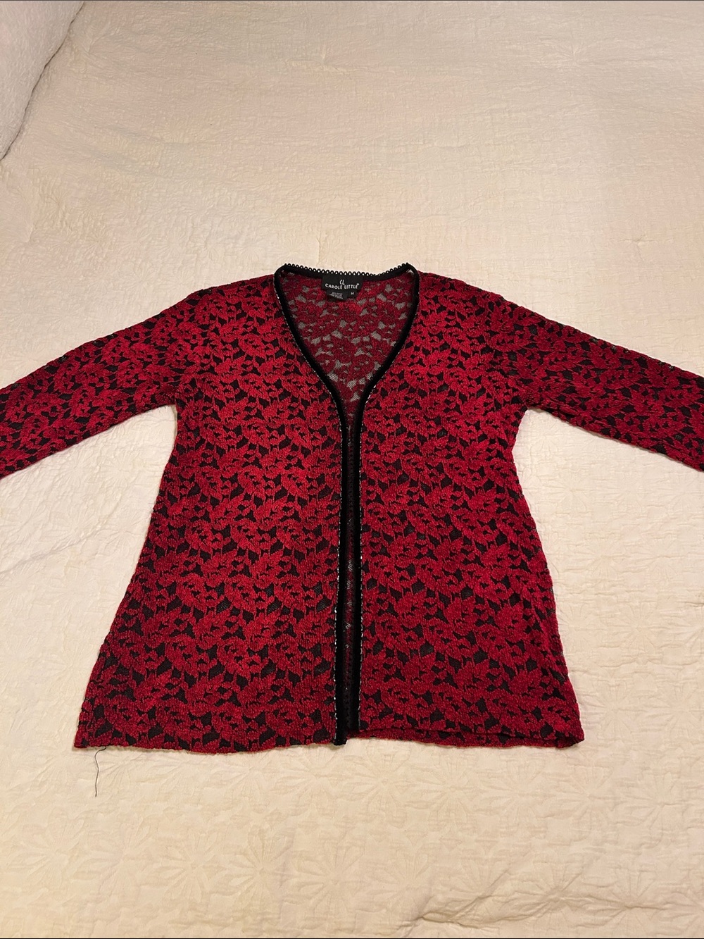 Carole Little Collection Red & Black Lace Open-Front Cardigan/jacket
Sz. M